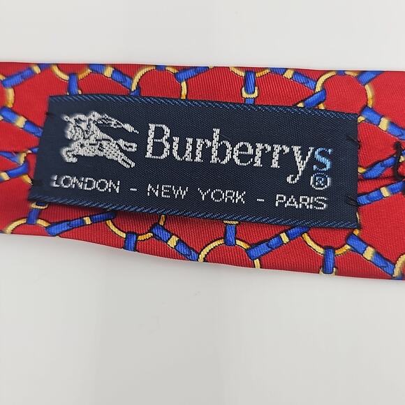 Burberrys Geometric Tie Mens Red Silk Made in Italy Designer Dapper 57" - Picture 4 of 6